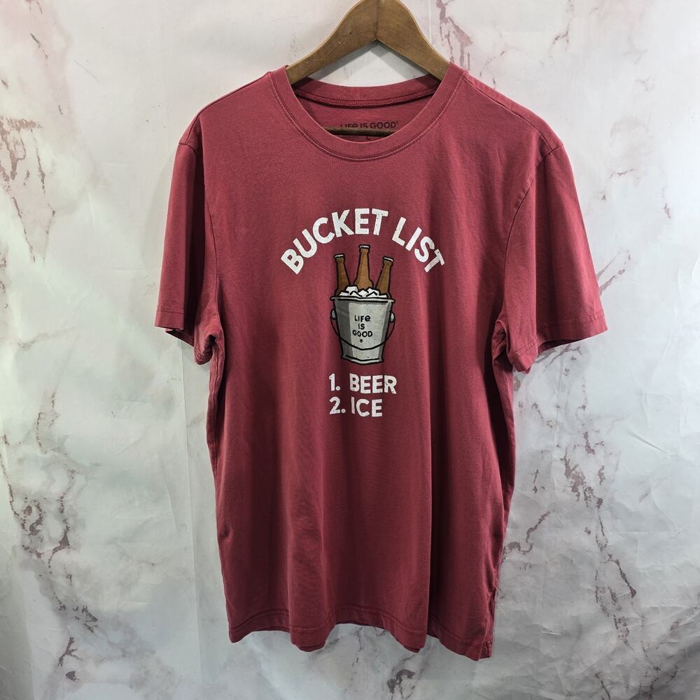 Life Is Good T Shirt Mens Large Red Bucket List Beer Tee Short Sleeve